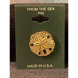 From The Sea Sand Dollar Tack Back Lapel Pin 19mm Gold Tone .75 inch Sand Dollar
